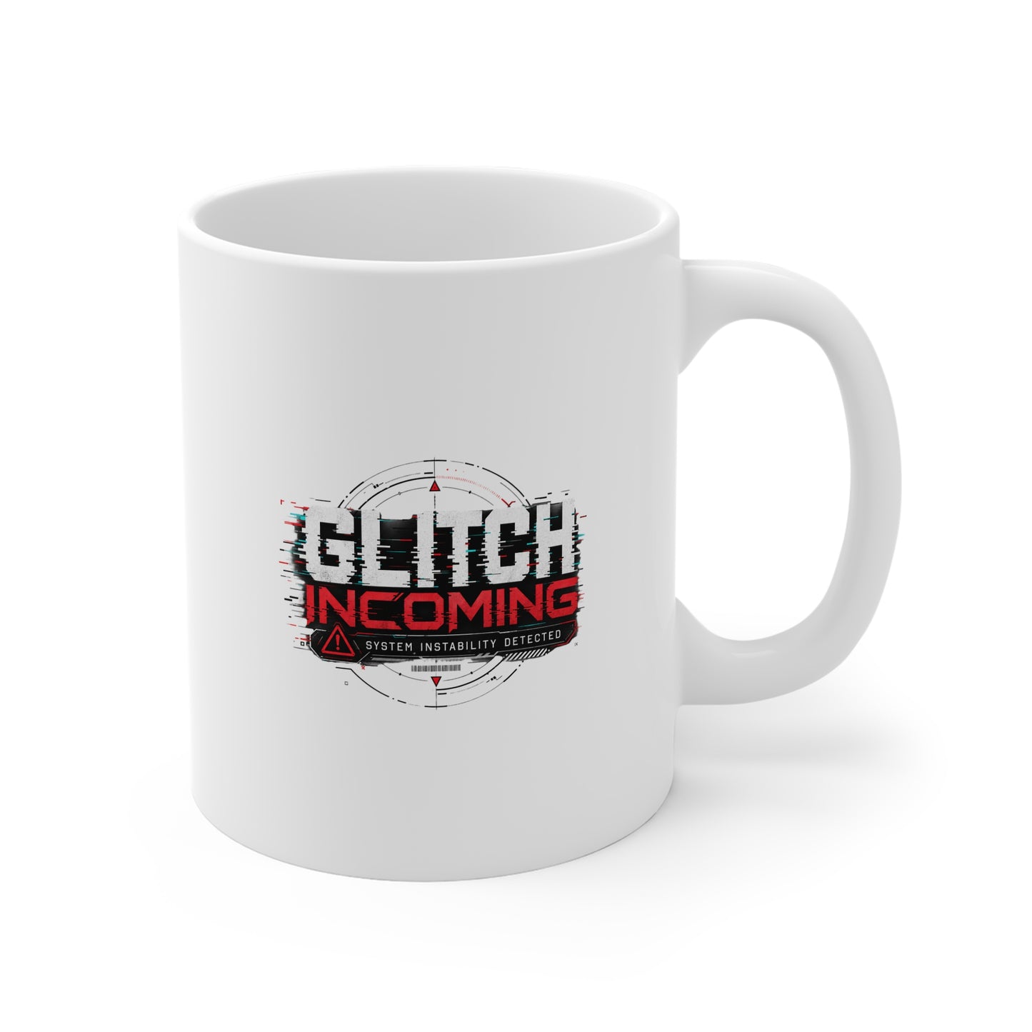 Glitch Incoming Mug - Retro Cyber Error Graphic Coffee Cup