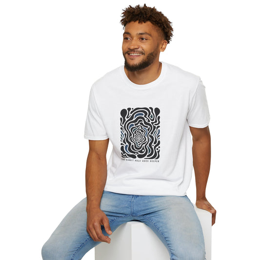Abstract Ripple Art T‑Shirt - Black & White Optical Maze Design