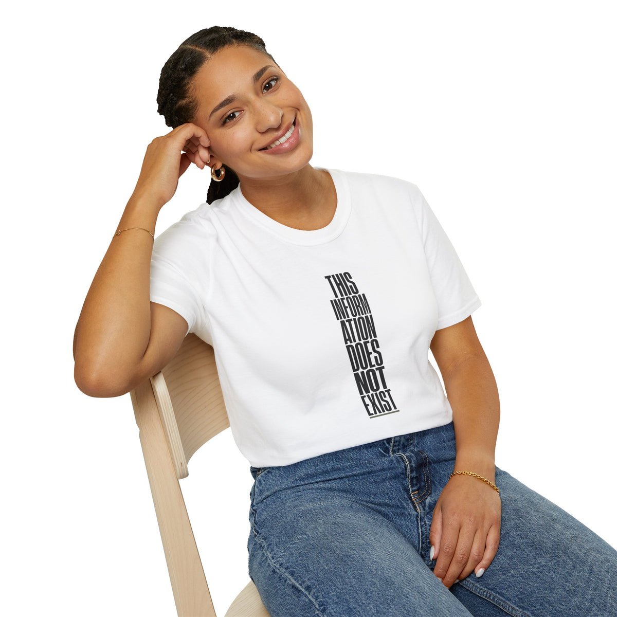 T‑Shirt - "This Information Does Not Exist" Vertical Text Graphic Tee