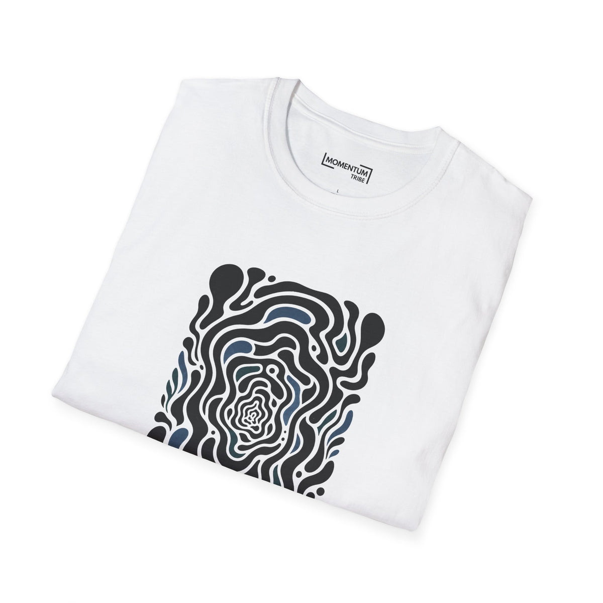 Abstract Ripple Art T‑Shirt - Black & White Optical Maze Design