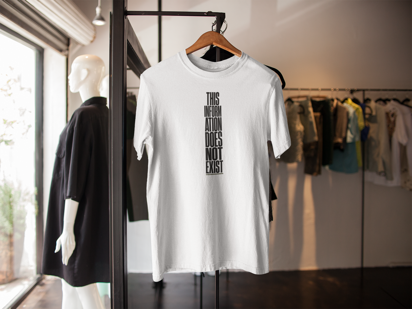 T‑Shirt - "This Information Does Not Exist" Vertical Text Graphic Tee