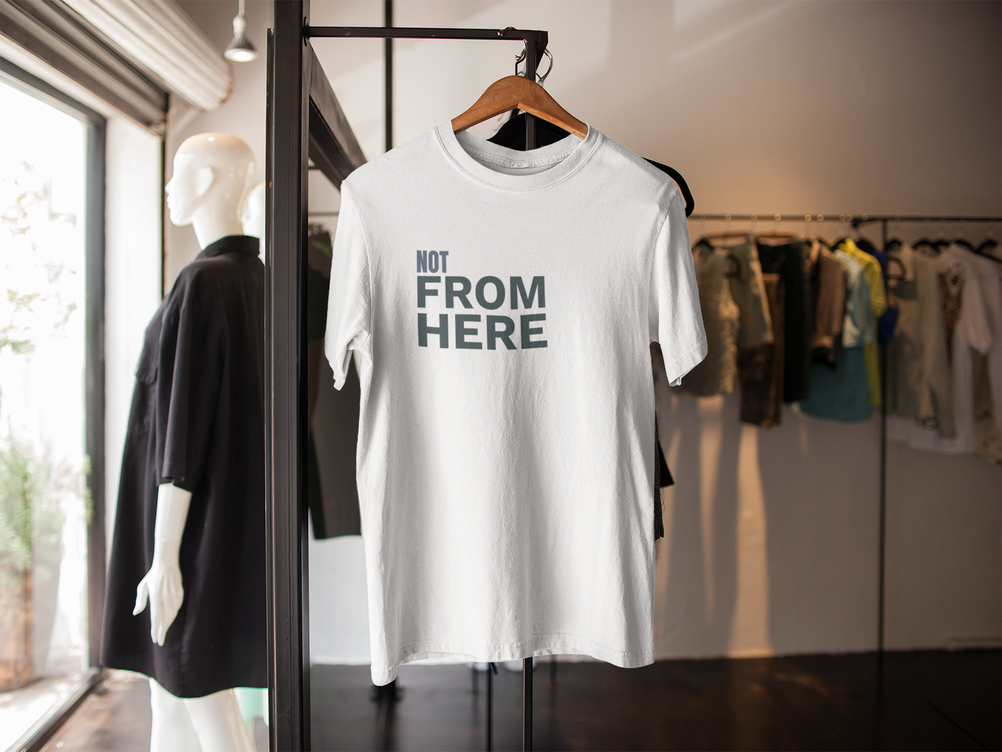 Not From Here T‑Shirt - Minimal Travel/Expat Graphic Tee