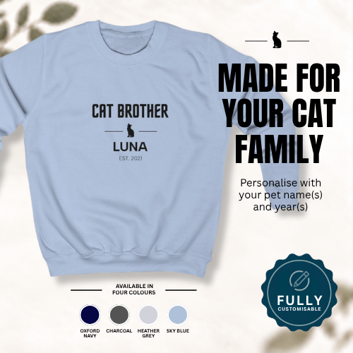 Personalised Kids’ Cat Family Sweatshirt | Cat Sister or Cat Brother