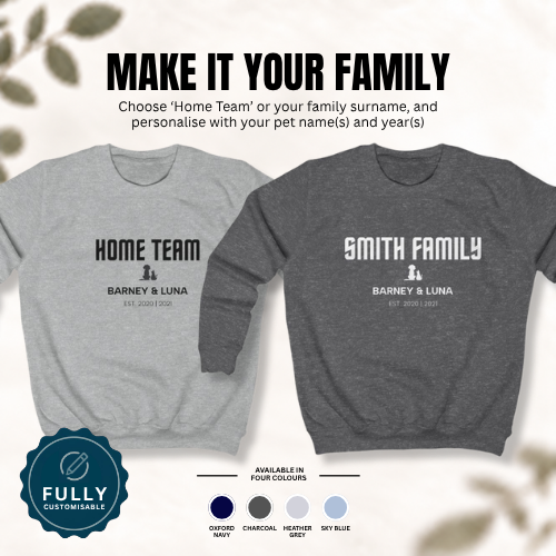 Personalised Kids’ Home Team Sweatshirt | Dogs, Cats and Family Name