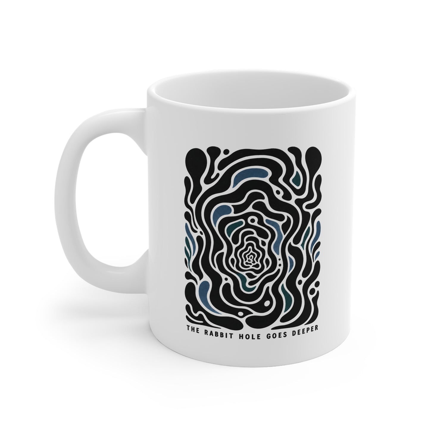 11oz Ceramic Mug - “The Rabbit Hole Goes Deeper” Psychedelic Swirl Coffee Cup