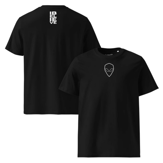 I Believe - Alien Motif - Front and Reverse Design - Solid Text | Unisex Organic Cotton T-Shirt
