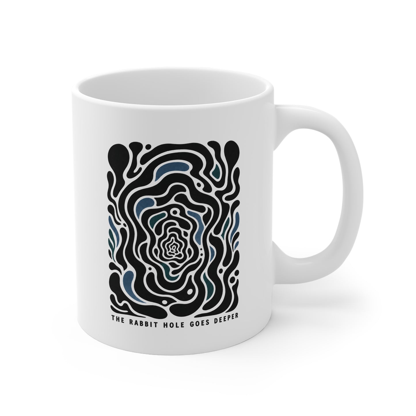 11oz Ceramic Mug - “The Rabbit Hole Goes Deeper” Psychedelic Swirl Coffee Cup